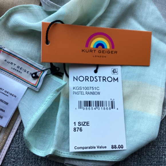 Kurt Geiger London Pastel Rainbow Oblong Scarf One Size - Picture 10 of 13